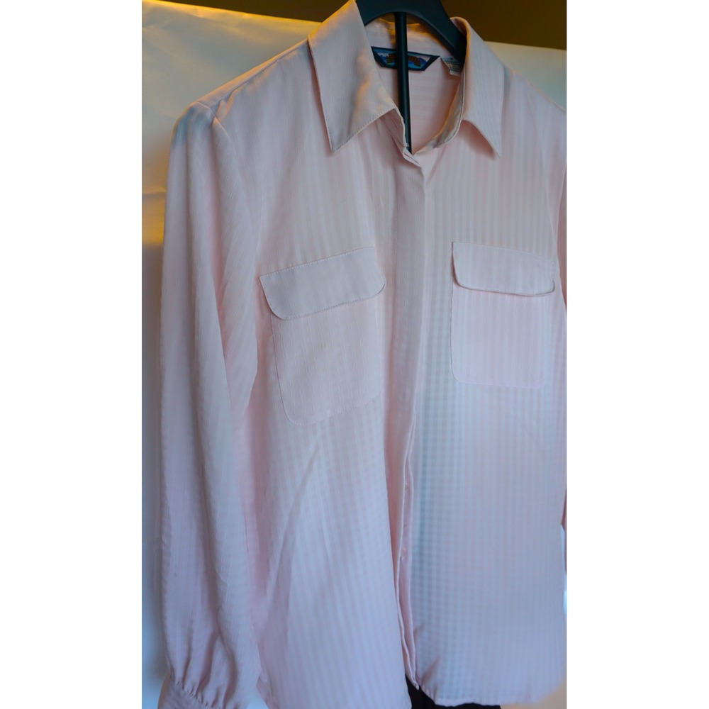 Shaver Lake Pink Striped Button Down Blouse Long Sleeve Pocket Top Womens Medium
